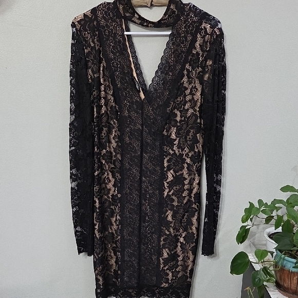 bebe Elegant Black and Cream Lace Dress - Picture 5 of 9